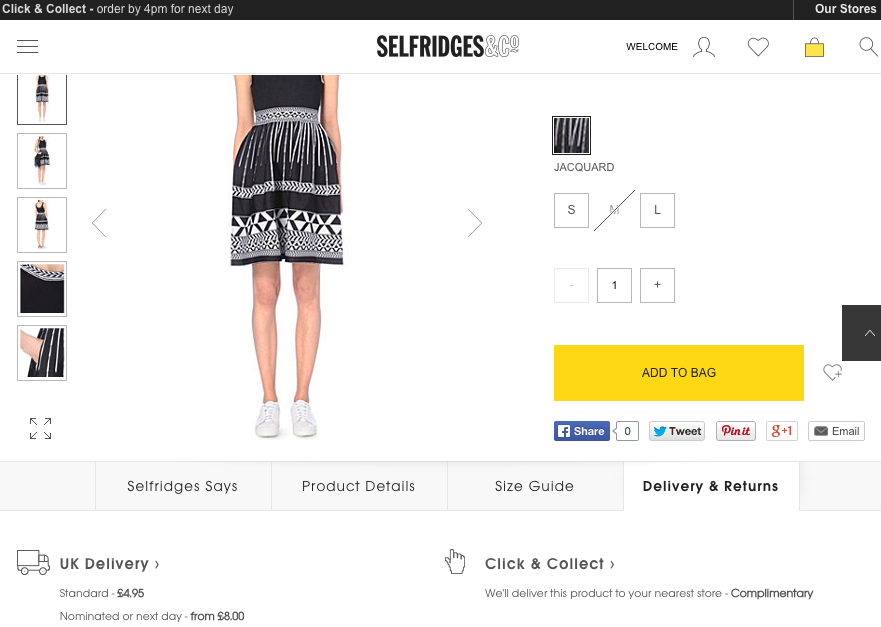 Selfridges click and collect